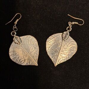 Silver Leaf Drop Earrings - Women Jewelry